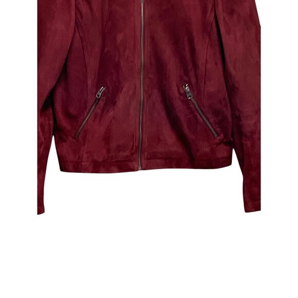 Lucky Brand Genuine Leather Moto Jacket Burgundy Size M Minimalist Fall Holiday - Picture 8 of 16